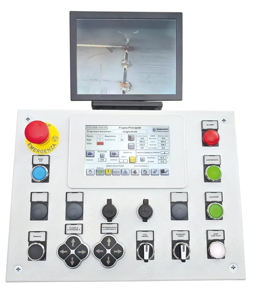 Pannello di Controllo CP 2.0 - Valentek Valentek CP 2.0 dual monitor control panel with 7 inch CNC touchscreen and real-time weld pool camera