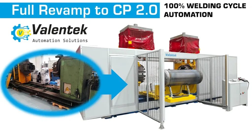 Valetek automated welding cell for CP 2.0, demonstrating a fully automatic welding cycle on an industrial line.
